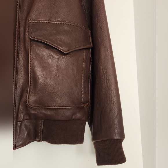 Andrew Marc Bomber Flight  Leather Jacket Shearling Removable Collar - Picture 4 of 11